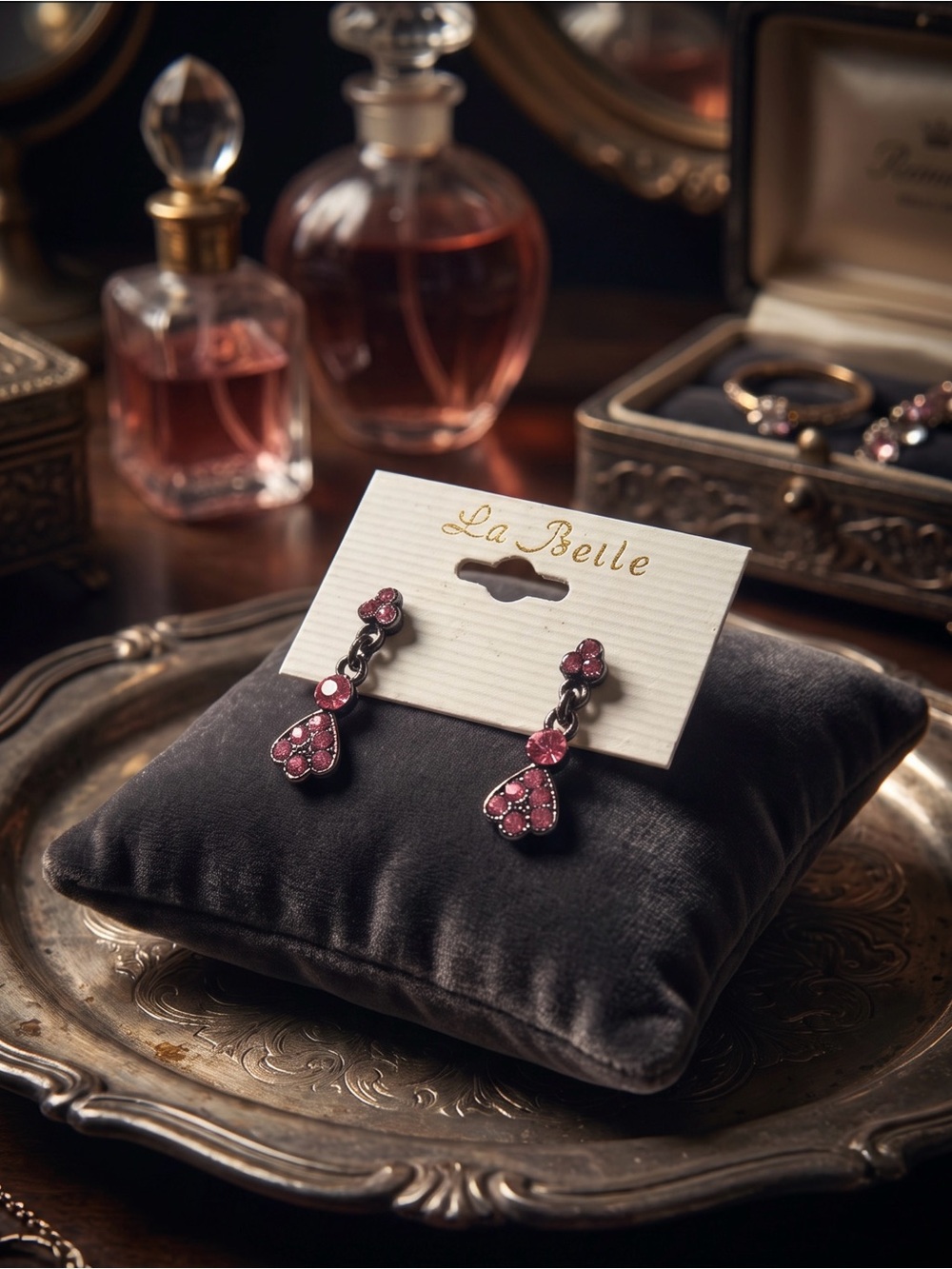 La Belle Rose Pink Crystal Dangle Earrings